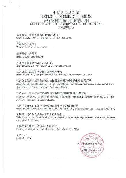 중국 Jiangxi Zhuoruihua Medical Instrument Co., Ltd. 인증